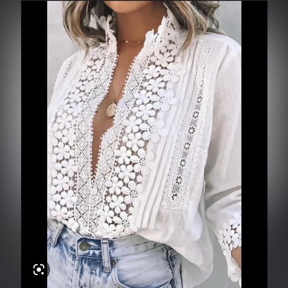 Lace detail button up - grey - Picture 3 of 8